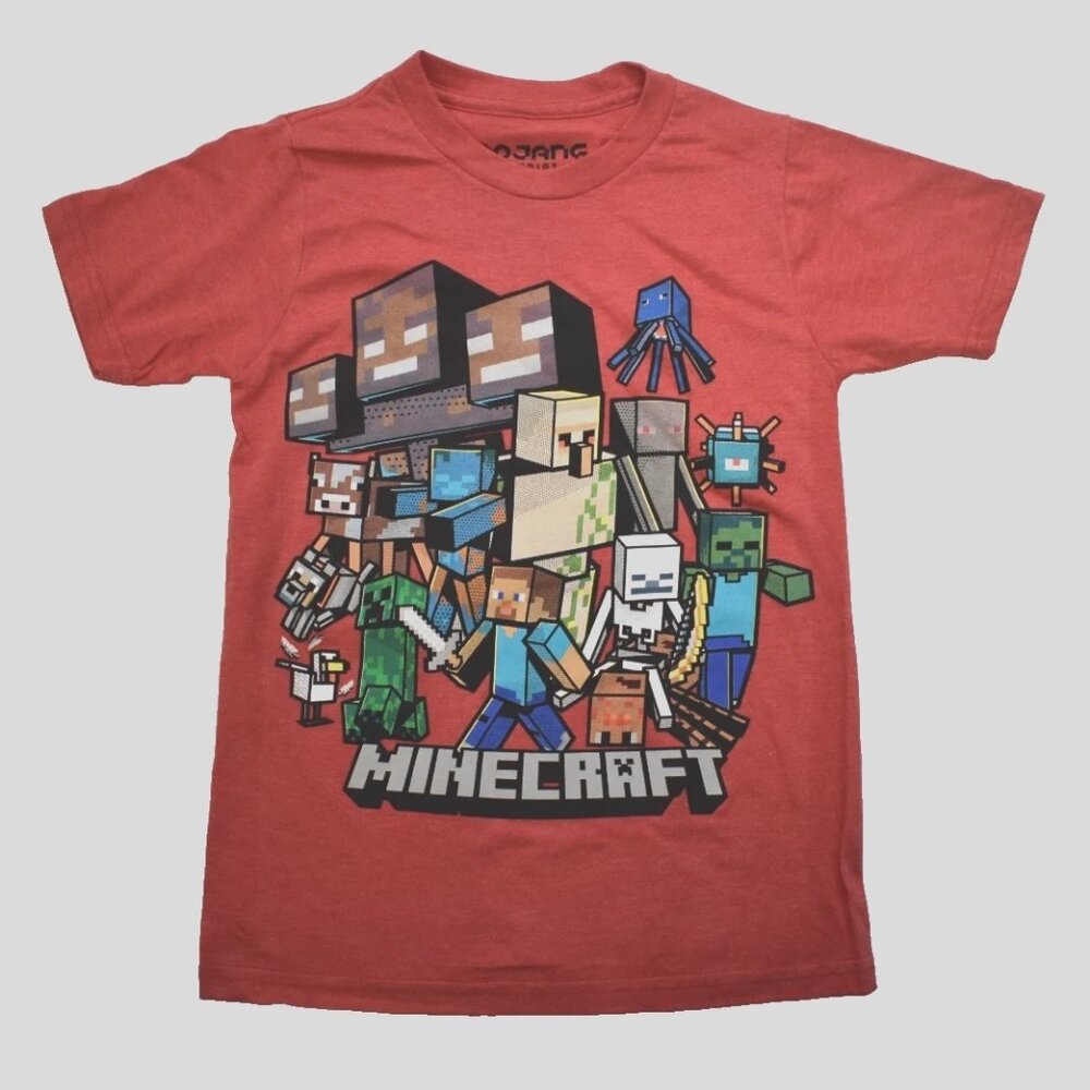 Mojang Studios Youth Boys Minecraft Creepers Heather Red Shirt New Small